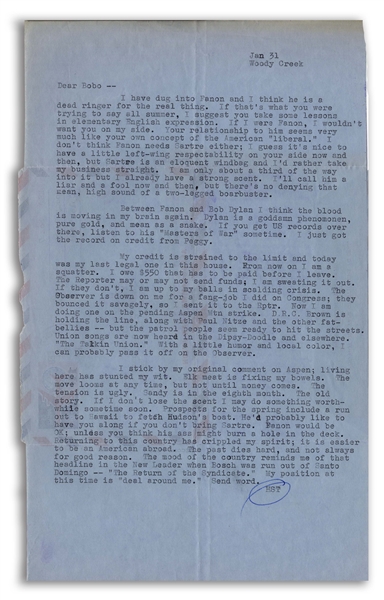 Hunter Thompson Letter From 1964 -- ''...[Bob] Dylan is a goddamn phenomonen [sic], pure gold, and mean as a snake...listen to his 'Masters of War'...''